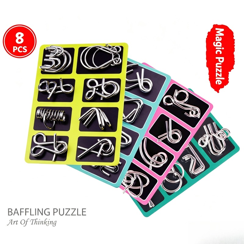 8 Pieces Metal Puzzle Set Clas - Brain Teaser Cube 评论和价格